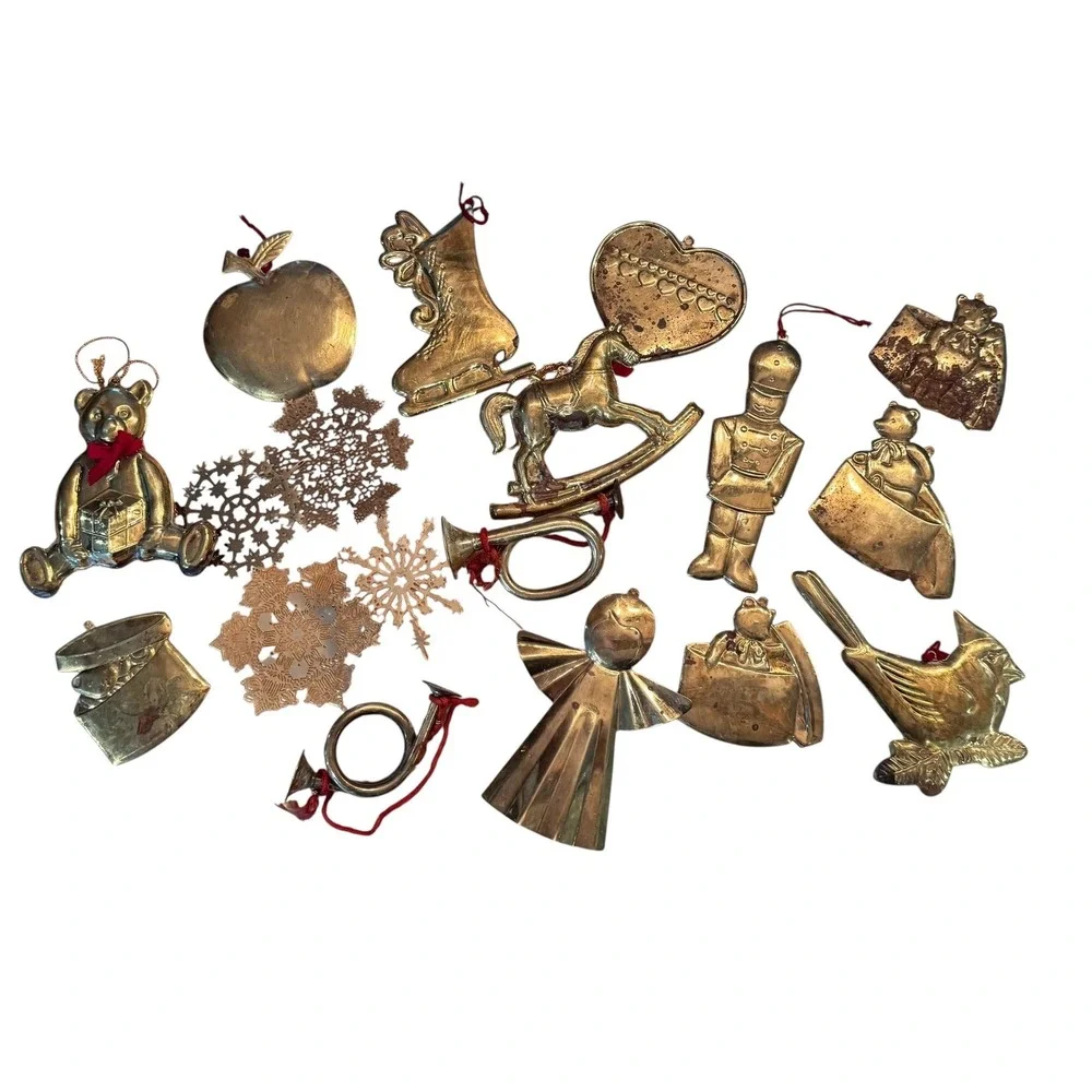 Dept 56 Brass Christmas Ornaments Lot 18pc Vintage Angel Bear Horse Snowflake